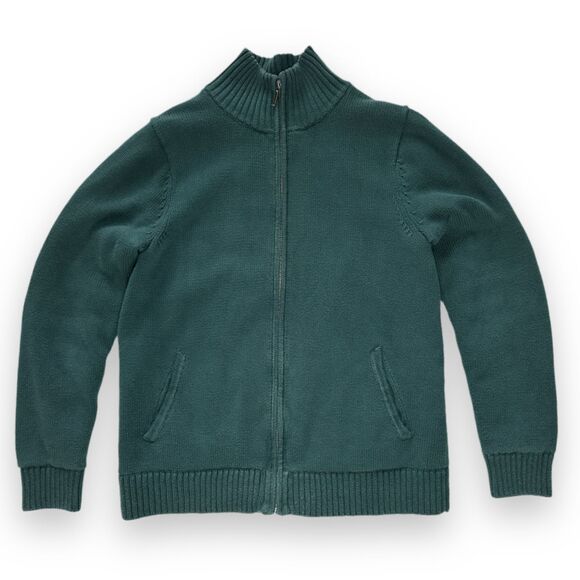 Vintage 90s L.L. Bean Flannel Lined Full Zip Cardigan Sweater Green Sz M - Picture 4 of 11